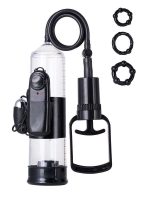 Afrodit Shop 3 halkalı Titreşimli penis pompası PVC Siyah 22,8 cm