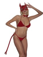 Afrodit Shop Kırmızı Maskeli Deri 3'lü Harness Set Takım + İç Çamaşır Takımı