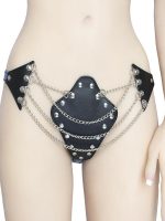 Afrodit Shop Siyah Boyunluk Detaylı Zincirli Deri İç Çamaşır Takımı - Görsel 3