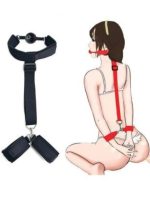 Fantezi Ağız Toplu Sırttan Bağlamalı Harness Esaret Kelepçesi Siyah - Görsel 3