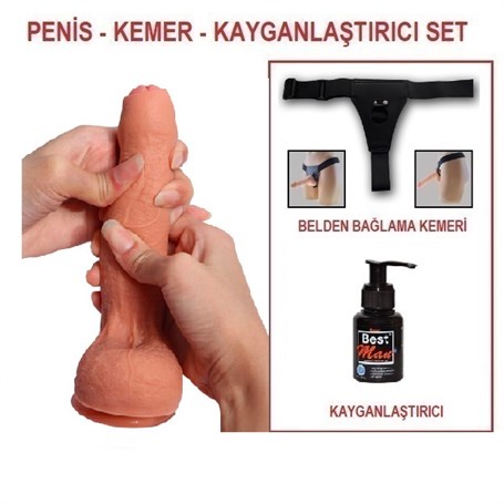 18-cm-belden-baglamali-cift-katmanli-sun-e1f7 18 cm Belden Bağlamalı Çift Katmanlı Sünnetsiz Realistik Dildo Penis Set - Görsel 1