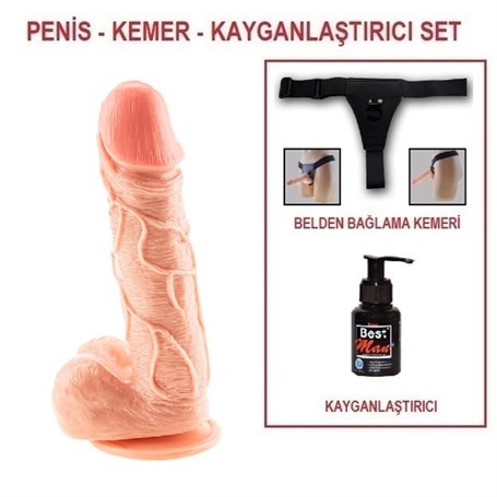 18-cm-belden-baglamali-realistik-damar-5d6-4c 18 cm Belden Bağlamalı Realistik Damarlı Vantuzlu Dildo Penis - Görsel 1