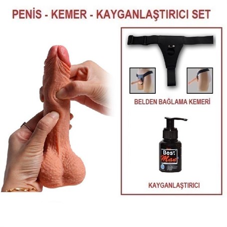 185-cm-belden-baglamali-cift-katmanli-re-7770 18,5 cm Belden Bağlamalı Çift Katmanlı Realistik Dildo Penis Set - Görsel 1