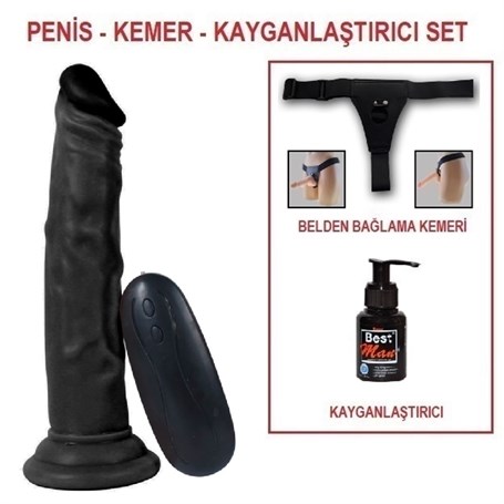 185-cm-belden-baglamali-realistik-test-b8f4-0 18,5 cm Belden Bağlamalı Realistik Testissiz Titreşimli Zenci Dildo Penis Set - Görsel 1