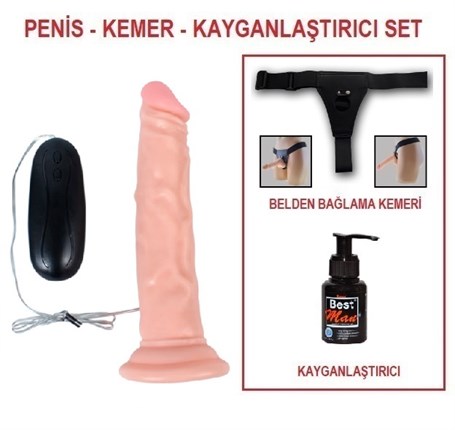 185-cm-belden-baglamali-titresimli-reali-e6a2 18,5 cm Belden Bağlamalı Titreşimli Realistik Testissiz Dildo Penis Set - Görsel 1