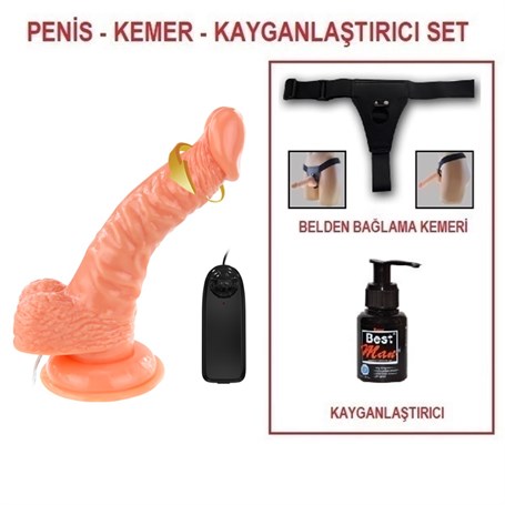 19-cm-belden-baglamali-gercekci-titres-338-fa 19 cm Belden Bağlamalı Gerçekçi Titreşimli Dildo Vibratör Penis Set - Görsel 1