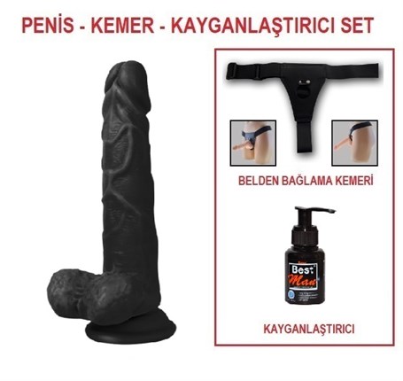 19-cm-belden-baglamali-realistik-dildo-z-46c4 19 cm Belden Bağlamalı Realistik Dildo Zenci Penis Set - Görsel 1