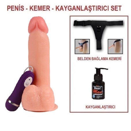 195-cm-belden-baglamali-titresimli-reali-2fca 19,5 cm Belden Bağlamalı Titreşimli Realistik Dildo Penis Set - Görsel 1