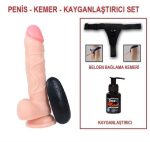 21 cm Belden Bağlamalı Titreşimli Realistik Dildo Penis Set - Görsel 18