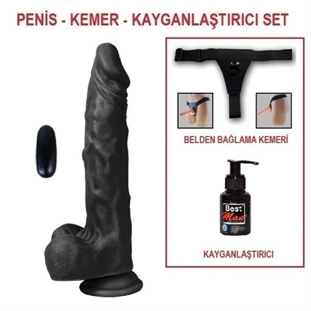 21-cm-belden-baglamalititresimli-gerce-a7de-e 21 cm Belden Bağlamalı Titreşimli Gerçekçi Silikon Zenci Penis Set - Görsel 1