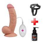20 cm Belden Bağlamalı Titreşimli Realistik Dildo Penis Set - Görsel 5