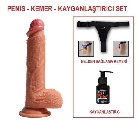 22-cm-belden-baglamali-cift-katmanli-rea-65c5 22 cm Belden Bağlamalı Çift Katmanlı Realistik Dildo Penis Set - Görsel 1