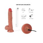 USB Şarjlı 22 cm İleri Geri Hareketli Gerçekçi Silikon Vantuzlu Penis - Görsel 5