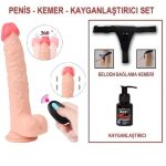 23 cm Belden Bağlamalı Titreşimli Realistik Dildo Penis Set - Görsel 6