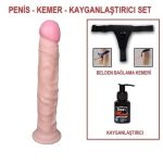 24 cm Belden Bağlamalı Realistik Testissiz Dildo Penis Set