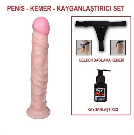 24-cm-belden-baglamali-realistik-testiss-e62a 24 cm Belden Bağlamalı Realistik Testissiz Dildo Penis Set - Görsel 1