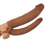 6 cm Uzatmalı Çiftli İçi Boş Testis Kavramalı 21 cm Çatal Dildo Melez Penis Kılıfı - Görsel 3