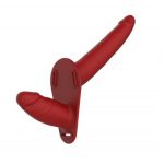 Belden Bağlamalı Çift Taraflı İçi Dolu Strapon Penis Kırmızı - Görsel 4