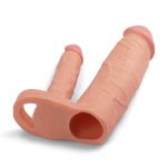 5 cm Uzatmalı Çiftli İçi Boş Testis Kavramalı 20 cm Çatal Dildo Penis Kılıfı - Görsel 3