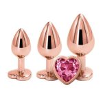 Kalp Mücevherli Paslanmaz Çelik Altın Gül Anal Plug Alıştırma Seti