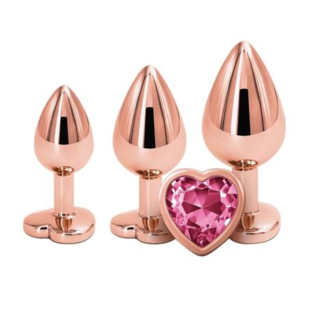 kalp-mucevherli-paslanmaz-celik-altin-5-ed32 Kalp Mücevherli Paslanmaz Çelik Altın Gül Anal Plug Alıştırma Seti - Görsel 1