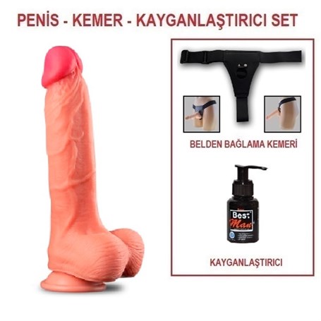 yeni-nesil-cift-katmanli-belden-baglam-1f3-a8 Yeni Nesil Çift Katmanlı Belden Bağlamalı 25 cm Realistik Dildo Penis - Görsel 1