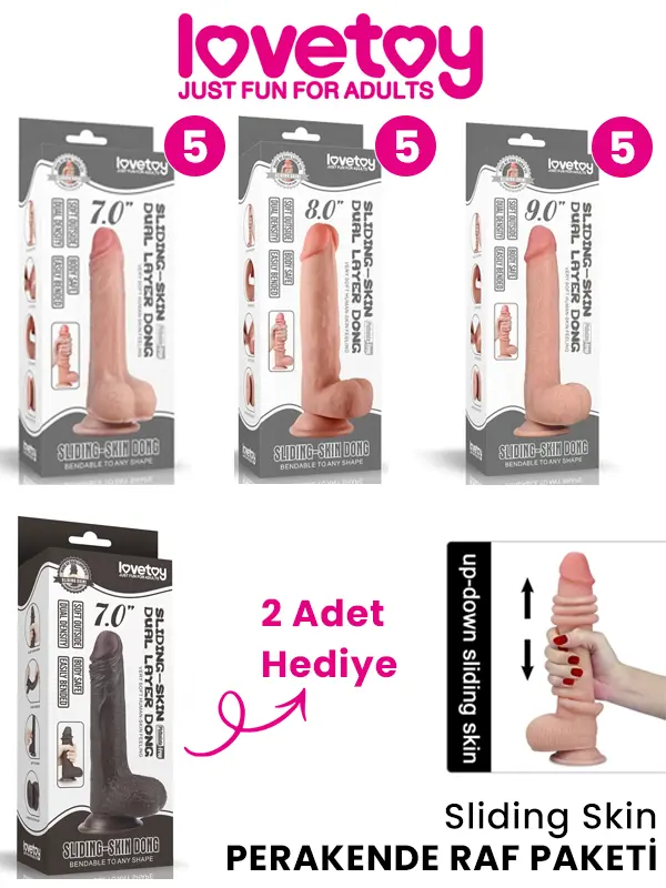 LOVETOYSLIDINGSET LoveToy Sliding Skin Çift Katmanlı Dildo Toptan Set - 15+2 Hediye | 17.5-23 cm Karışık Set - Görsel 1