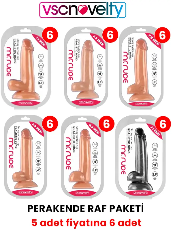 VSCNOVELTY_PERAKENDE-FIYATI VSCNOVELTY 6 Model Realistik Penis Set — 5+1 Hediye | 18-21 cm Karışık Set - Görsel 1