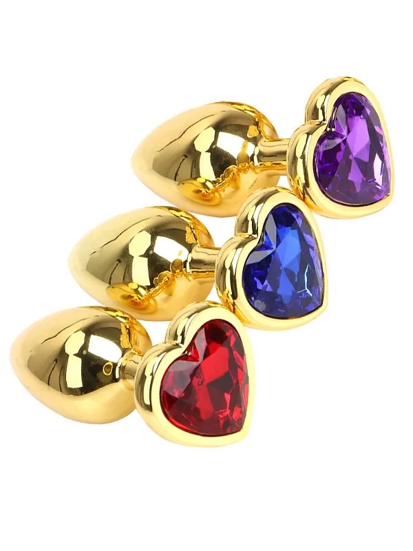 NN06 NOXXX Çelik Gold Kalp Mücevherli Anal Plug 3'lü Set - Görsel 1