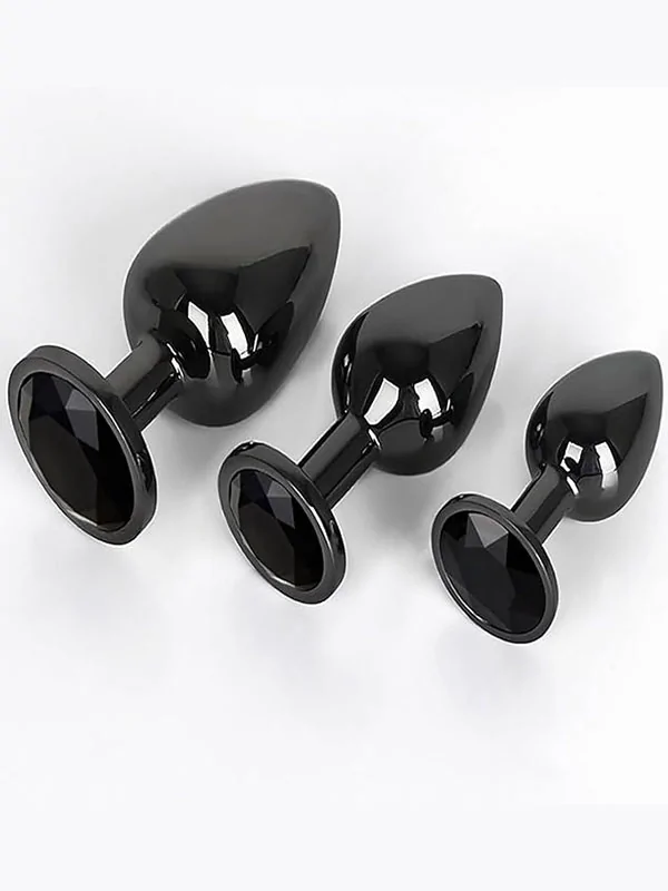 NN08 NOXXX Siyah Alüminyum Anal Plug 3'lü Set - Görsel 1